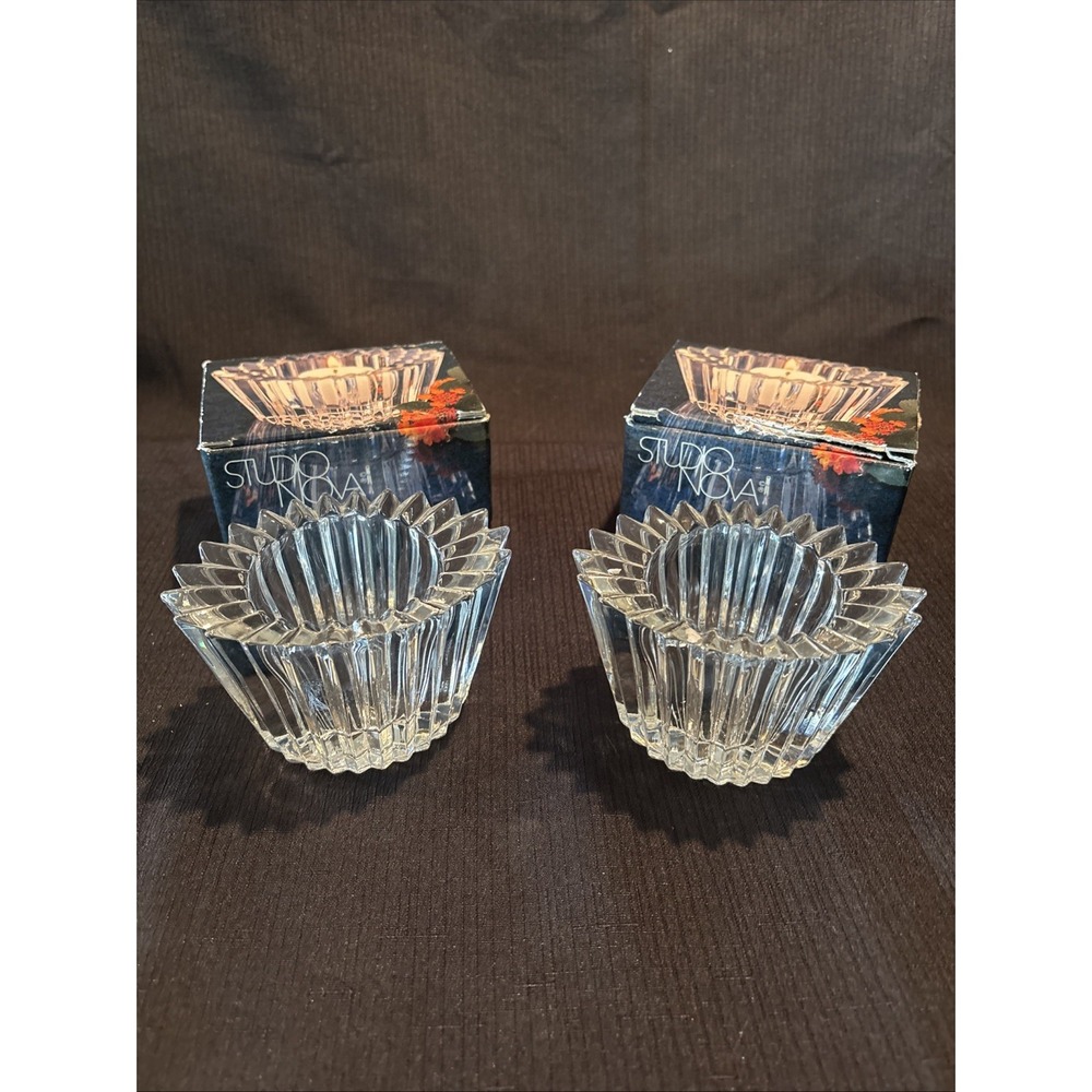 Mikasa Studio Nova Altus Crystal Votive Candle Holders Starburst Pattern Pair